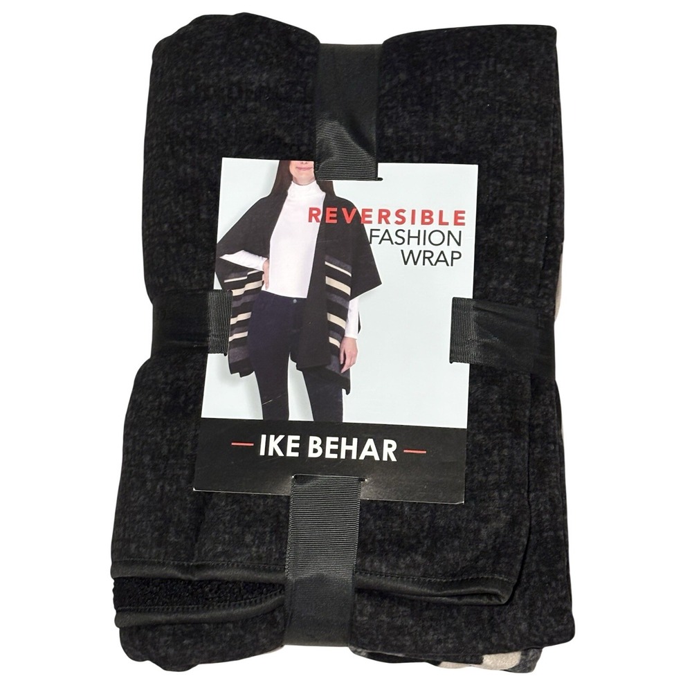 Brand New Ike Behar Black Reversible Fashion Wrap‎ Cape Shawl Women's One Size